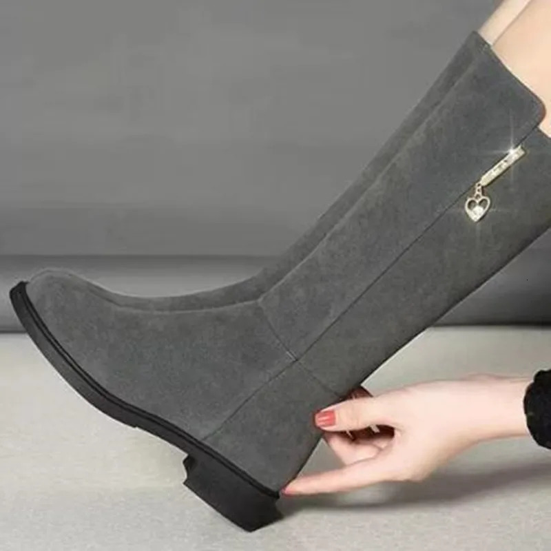 2026 Women Warm Plush Snow Boots Casual Flat Allmatch Cotton Fashion Side Zipper Winter Shoes Thigh High Boot Botas Mujer 260208