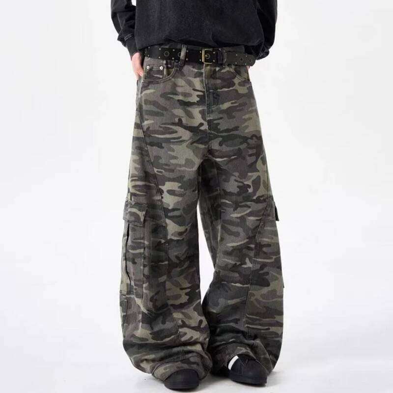 PFNW Camouflage Men Wide-Leg Cargo Pants 2025 Autumn New Trendy Contrast Color High Street Male Trousers