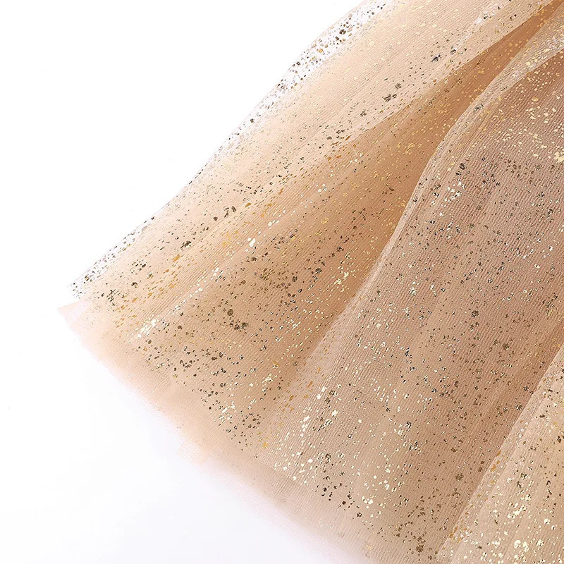 Childrens fashion show Golden Princess dress Cute little girl performing gauze mesh solid color Polyester dance tutu skirt 260207