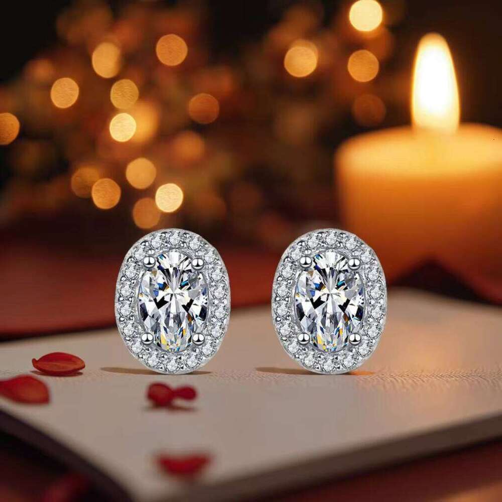 925 Sterling Silver GRA Certified 1Ct Oval Cut VVS D Color Moissanite Stud Halo Earrings Women Wedding Gift High Quality Jewelry