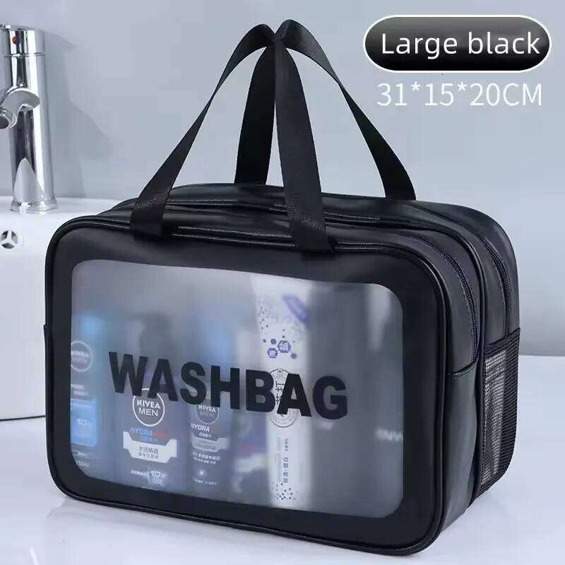 Dry-wet separation double transparent PU makeup portable washing cosmetic storage bag travel fitness swimming essentials Y260206