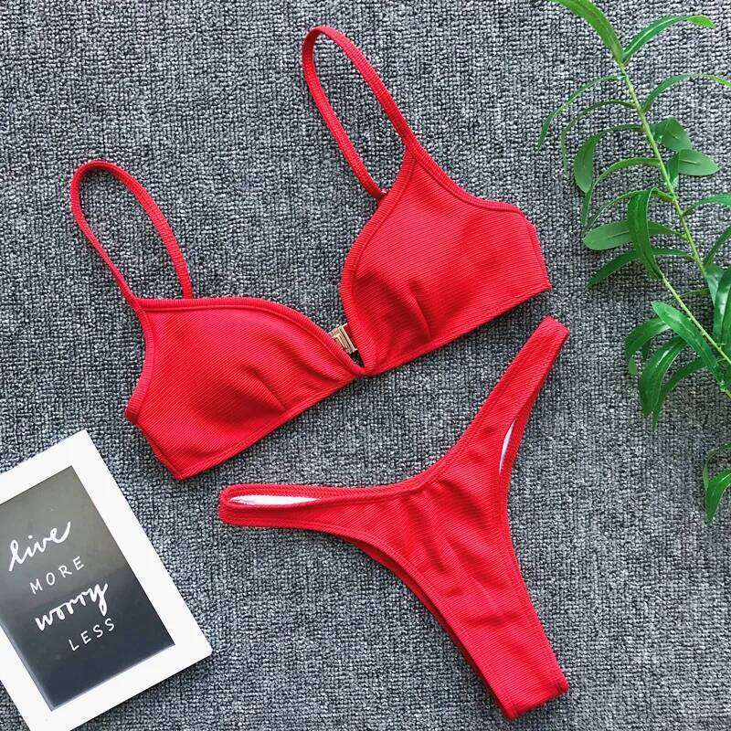 Womens Bikini Set Bandage Push Up Bra V-Neck Swimwear Swimsuit Bathing Beachwear Beach Dress maillot de bain femme C260207