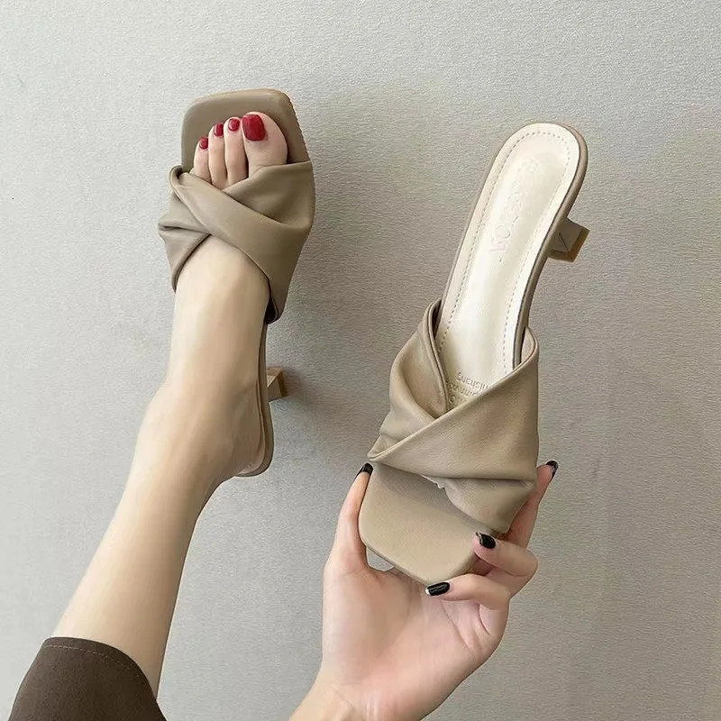 Summer Fashion Simple Ladies Slippers Dew Feet High Heels Solid Color Comfortable Casual SlippersFashion Slippers 260124