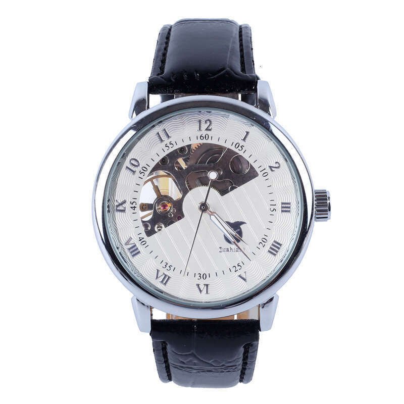 Hot-Selling Genuine Leather Men's Fashion Casual Skeleton Half hollow out Design Mechanical Watch