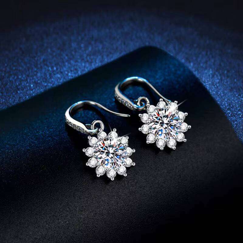 Wz068 Fine 1Ct 6.5Mm Vvs Plated Platinum 925 Sterling Silver Earring Jewelry Moissanite Wedding Engagement Sunflower Earrings