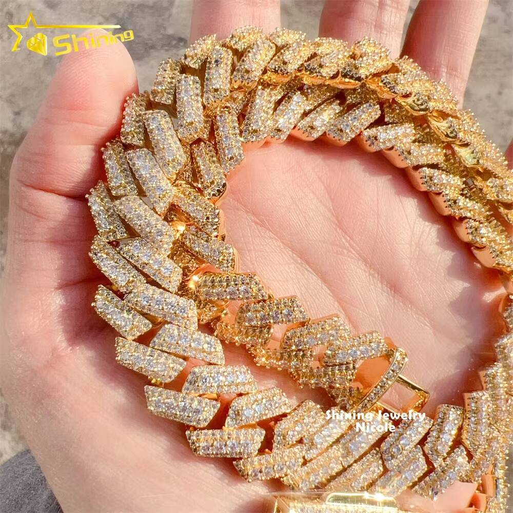 Hip Hop 15MM 925 Sterling Silver Miami VVS Moissanite Cuban Link Necklace Iced Out Cuban Chain