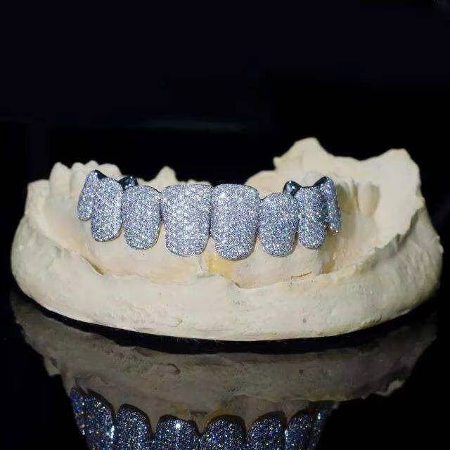 Iced Out Hip Hop Grillz for Teeth Rappers Opal VVS Moissanite 925 Silver Custom Moissanite Grill Jewelry