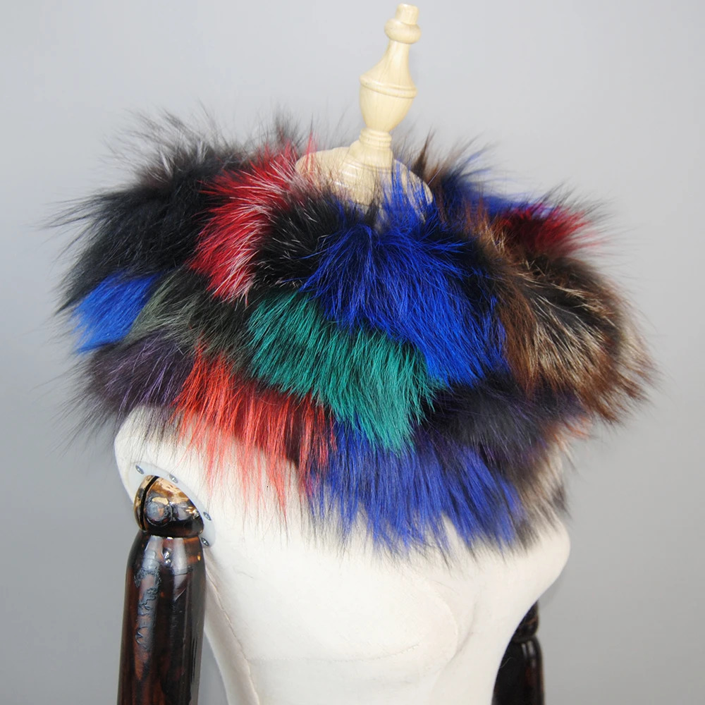 Women Real Fur Scarf Headbands Women Winter Warm Ring Raccoon Fur Scarves Neck Warmer Natural Fur Mufflers 260107