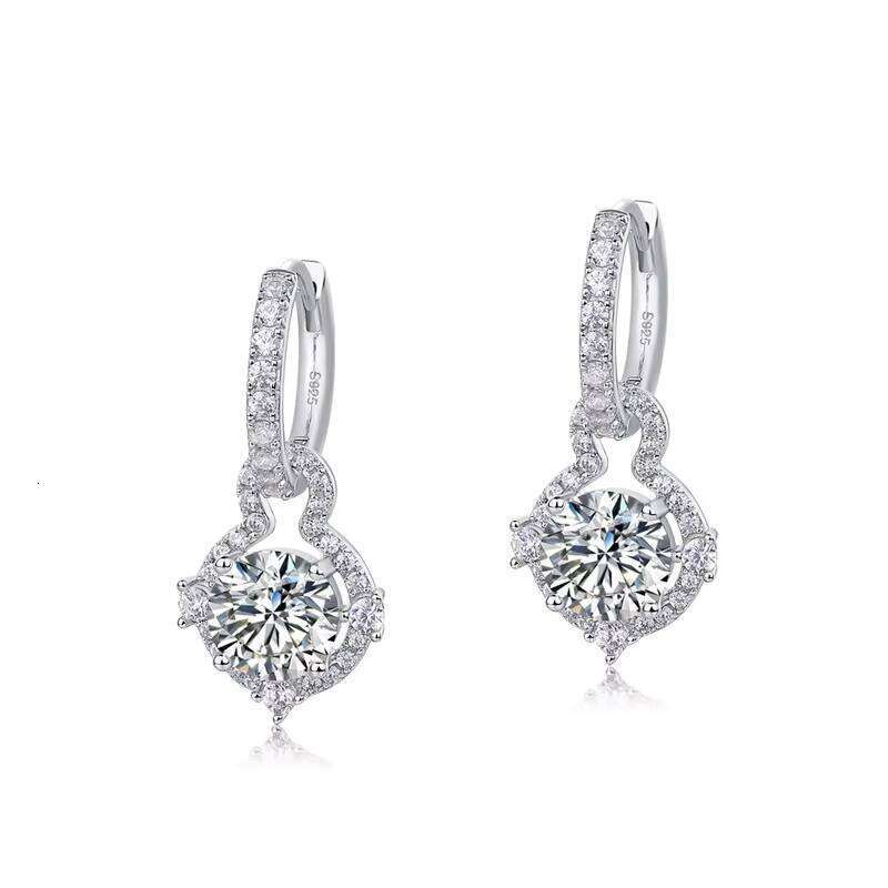 Cross Border Sparkling Moissanite Earrings Women S925 Silver Convertible Style Full Inlay Colored Gemstones