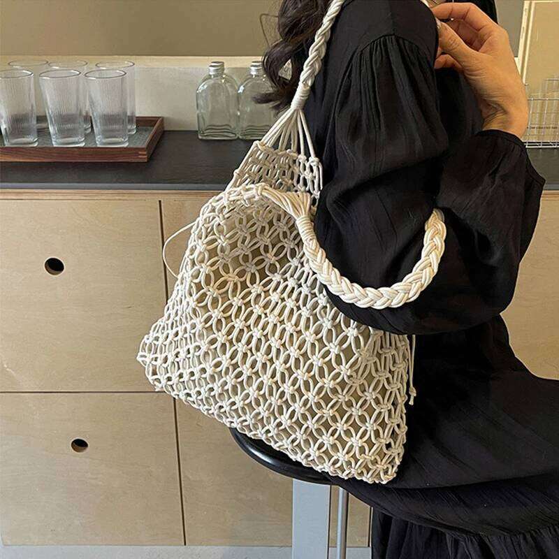 Summer Handmade Knitted Boho Shoulder Bag Large Woven Tote Beach Hollow out Women Handbags Stylish Shopping Carrier C260207