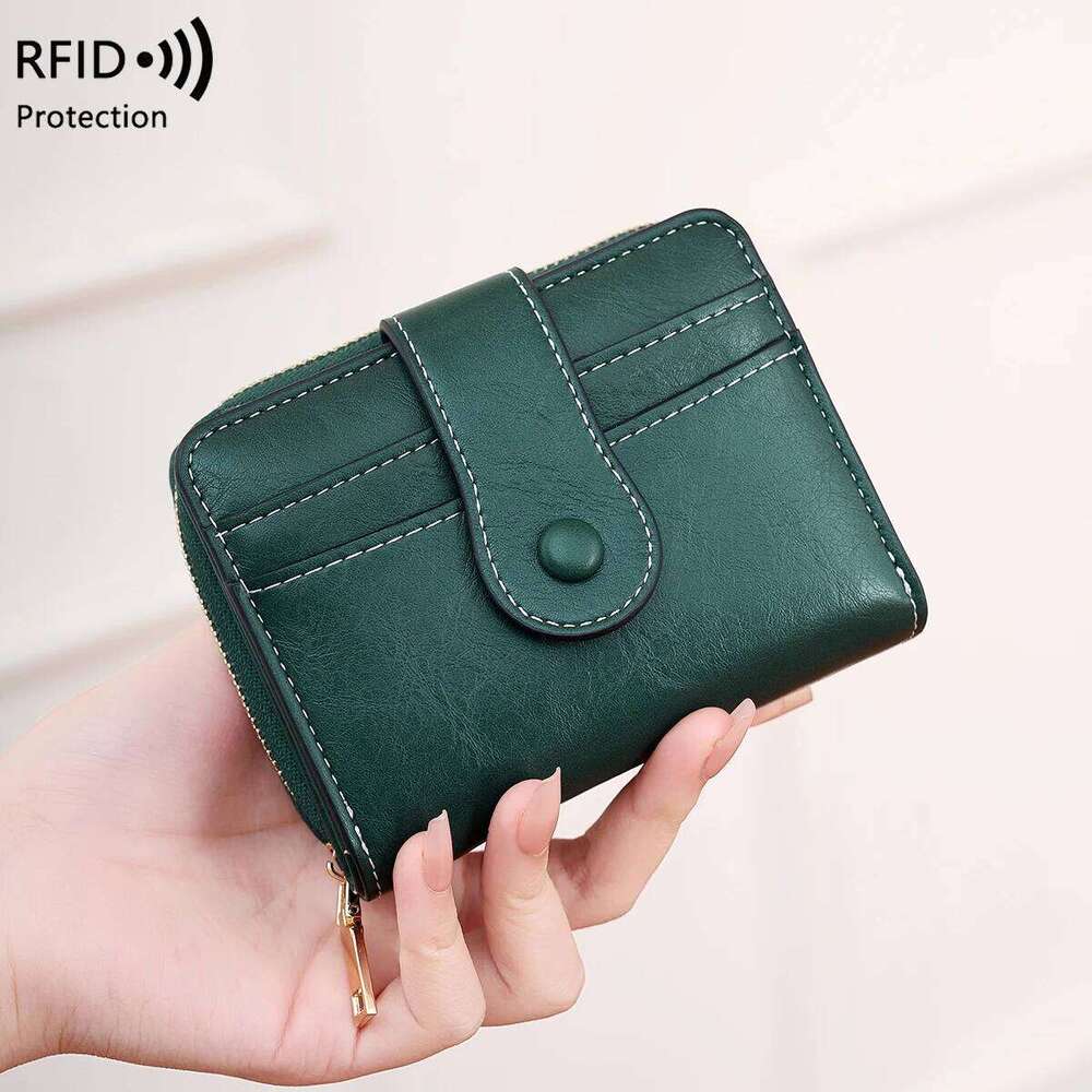 Women's RFID Blocking Multi-Card Holder Zipper Buckle Short Money Clip Retro Coin Wallet Functional Design Y260206
