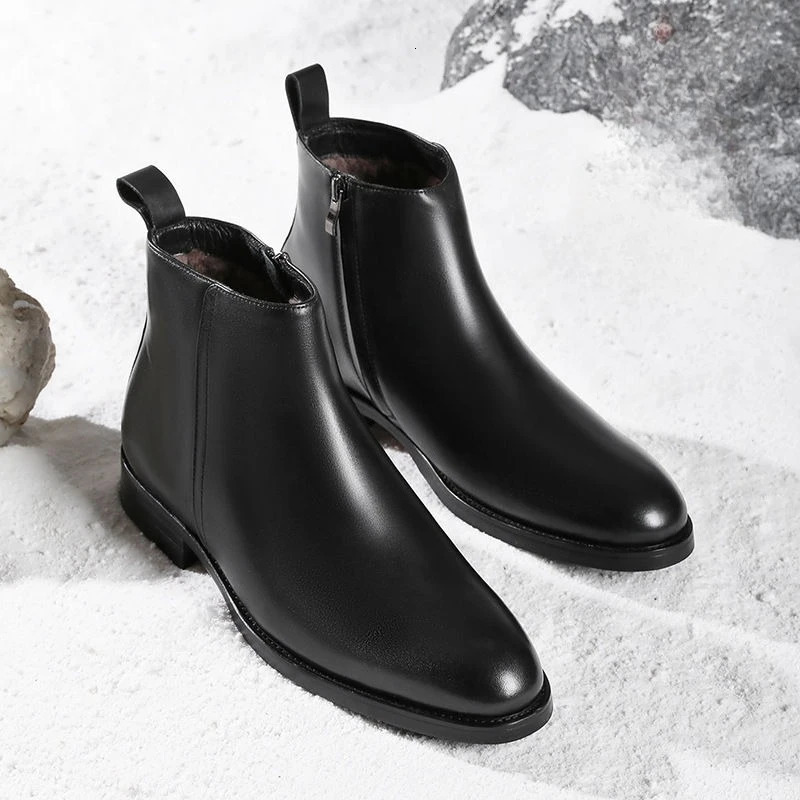 High Top Mens Chelsea Boots Genuine Leather British Business Formal Dress Shoes Winter Autumn Cowhide 260208