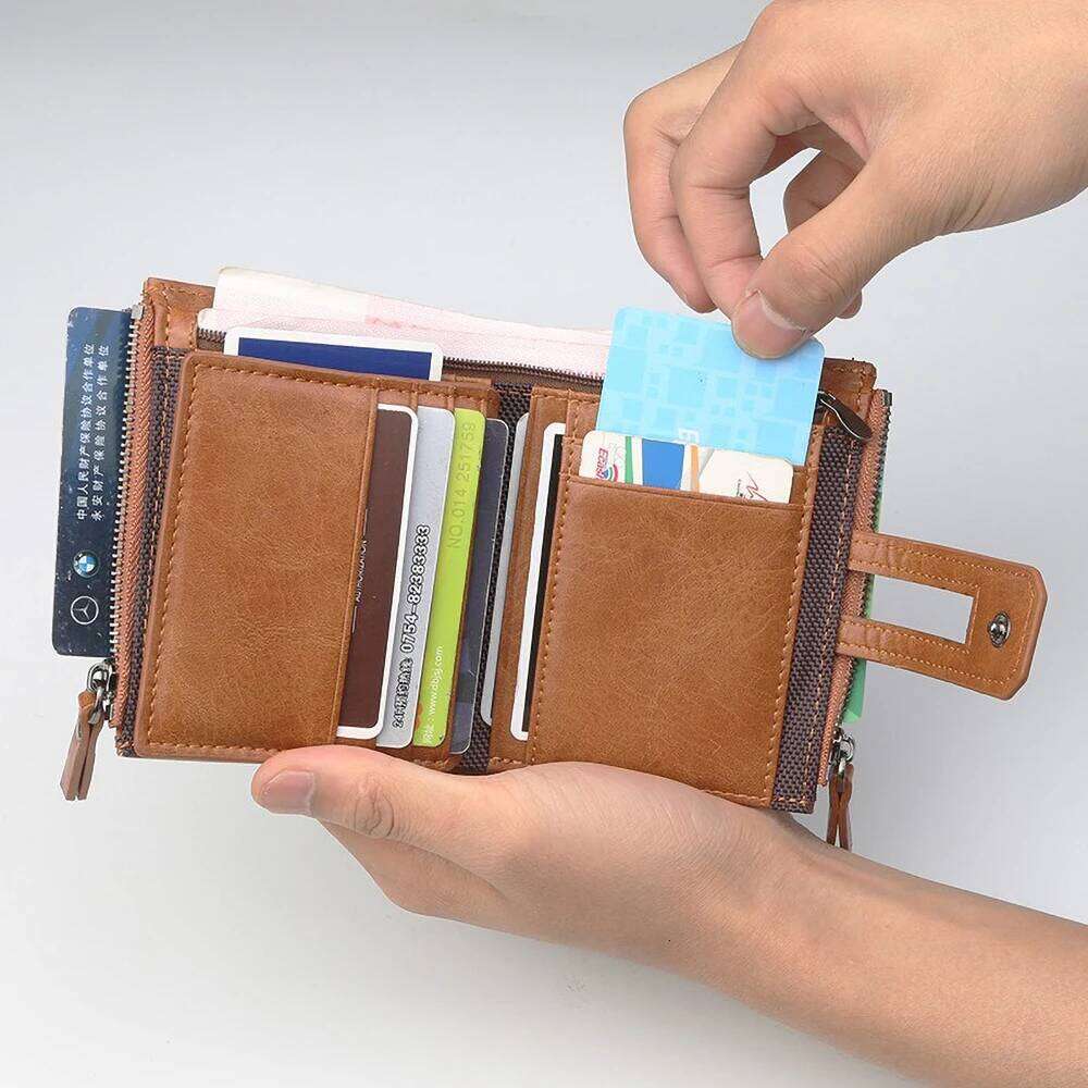 Baellerry Men's Short PU Wallet with Snap Button & Alloy Zippers Multi - Card Slots Compact Bifold Purse for Daily Use Y260206