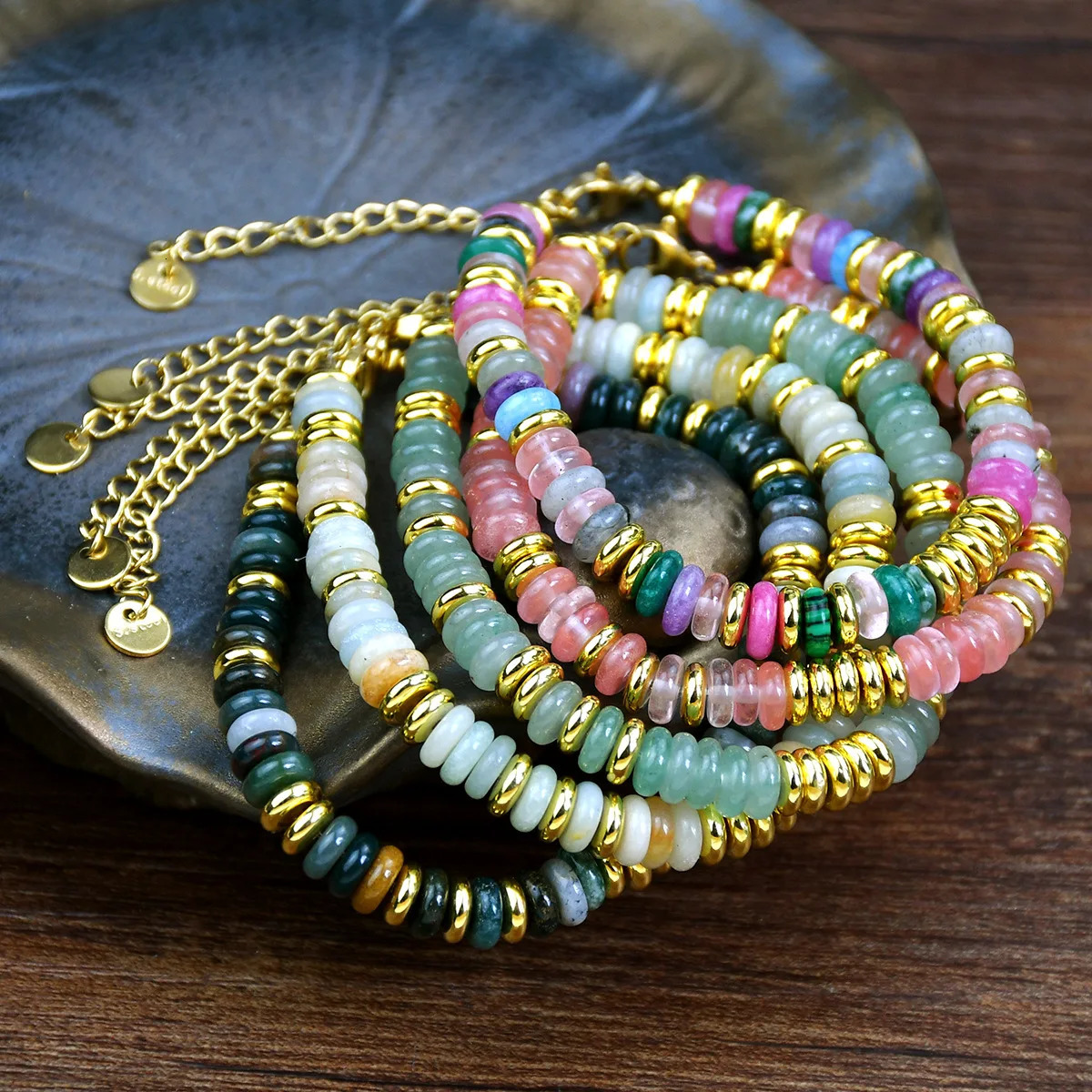 Fashion Colorful Natural Stone Mix-Gemstones Beaded Chain Handmade Bracelet for Women Bohemian Trendy Waterproof Jewelry Gift 260202