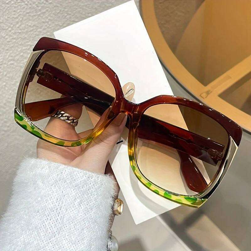 Chic Oversized Square Fashion Sunglasses Women Anti-Glare, Durable PC Frame with Metal Hinges - Perfect for Beach & Travel Y260207