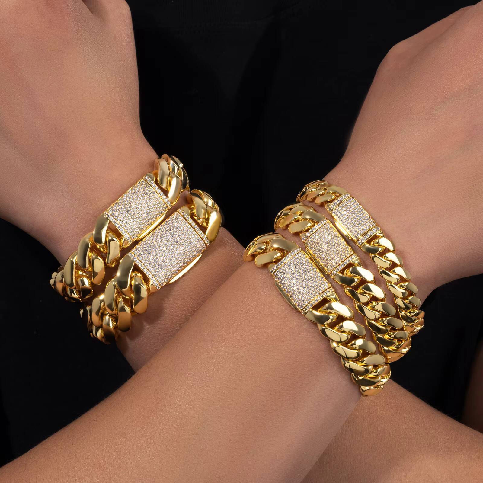 Luxury 10MM-22MM Mens Miami Cuban Link Bracelet Necklaces 14K Real Gold Plated Custom Cuban Link Chain