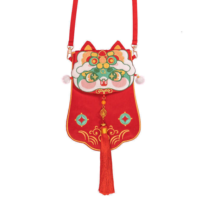 New Hanfu Accessories Ancient Style Crossbody Embroidered Snake Year Red Envelope Vertical Flip Square Bag Evergwish