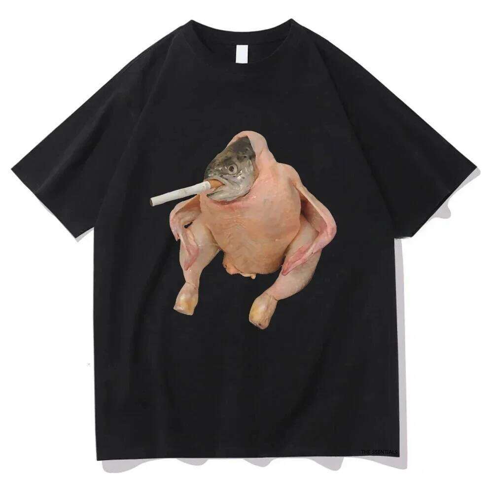 Women Clothing Harajuku T-shirt Graphic T Shirts Fish Face Chicken Smoking A Cigarette Meme Tshirt Funny Tees Aesthetic Clothes C260207
