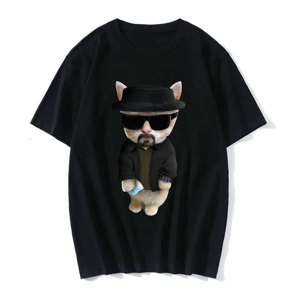 2025 Camiseta informal con estampado gato divertido, verano para mujerropa de moda camiseta C260207