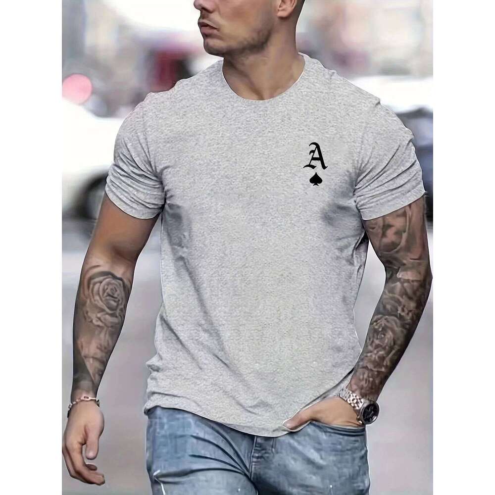 Men's summer 100% cotton fashionable casual loose classic poker card A-line printed sports round neck short sleeved T-shirt top C260207