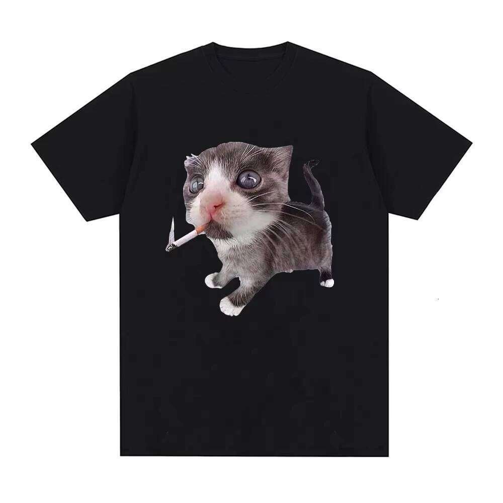 Funny Smoking Cat Kitten Graphic T-Shirt Women Fashion Vintage Short Sleeved T-shirts Harajuku Casual Clothing Female Tops Tees C260207
