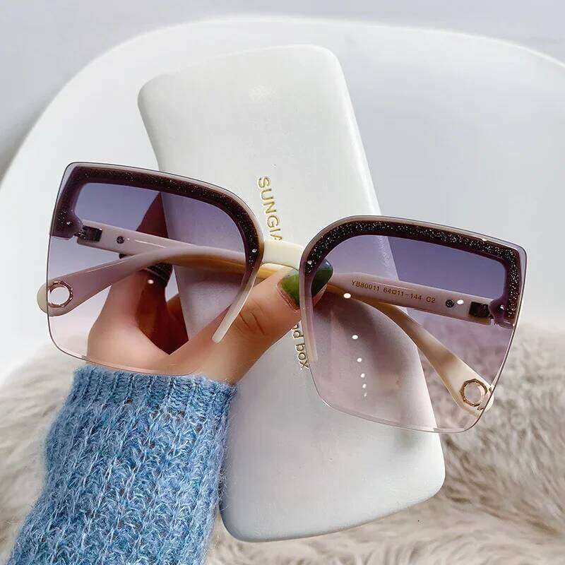 Oversized Sunglasses Man Woman Fashion Rimless Vintage Square Sun Glasses Eyewear Luxury Brand Design UV400 Female Shades Y260207