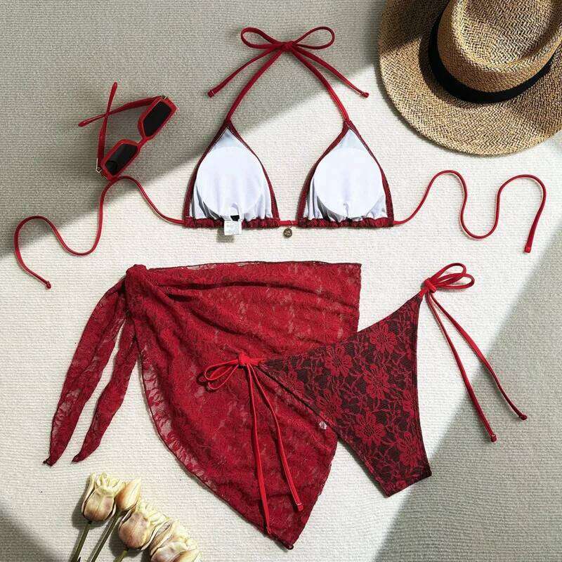Lace Sexy Bikinis Female Swimsuits Women Three-Piece Swimwear Beach Swimming Wear Bathing Suits Brazilian Bikini Set Pool Bather C260207