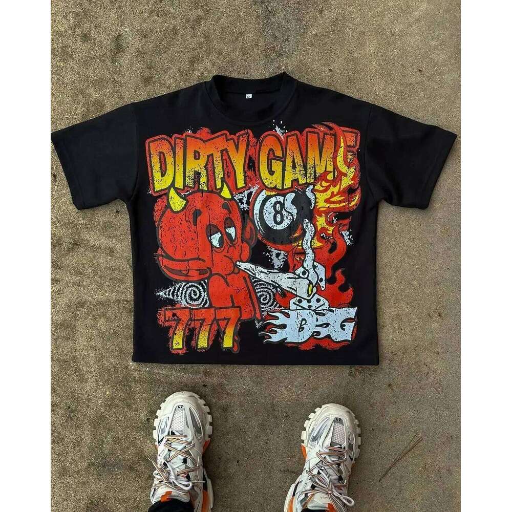 American Trend Retro Oversized Cartoon Printed T-shirt Women Y2k Cotton Round Neck Short Sleeve Harajuku Gothic Summer Tee Tops C260207