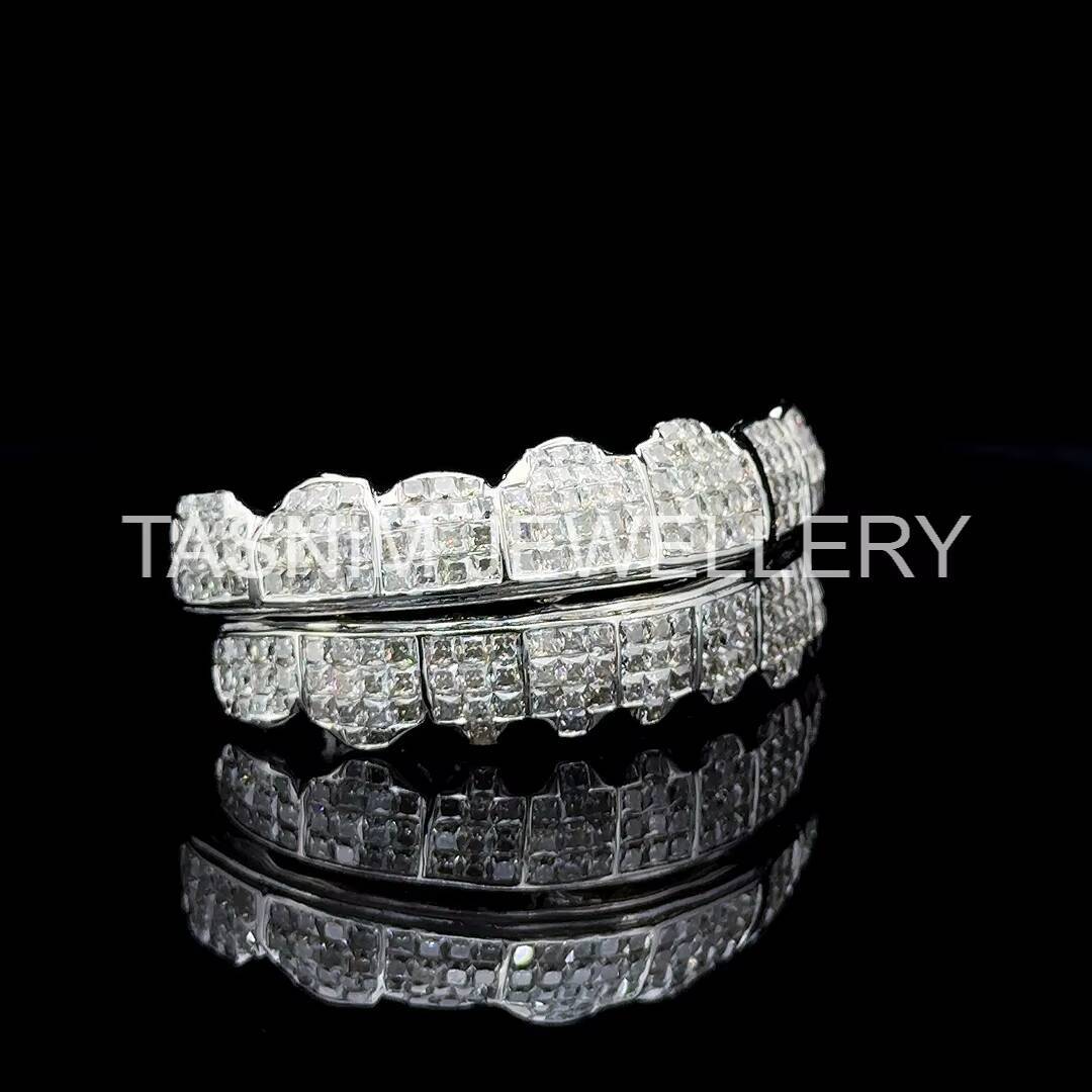 Hot Selling Custom Made Personalized 925 Silver Plated VVS Moissanite Princess Cut Unisex Iced Grillz Teeth Wedding Party