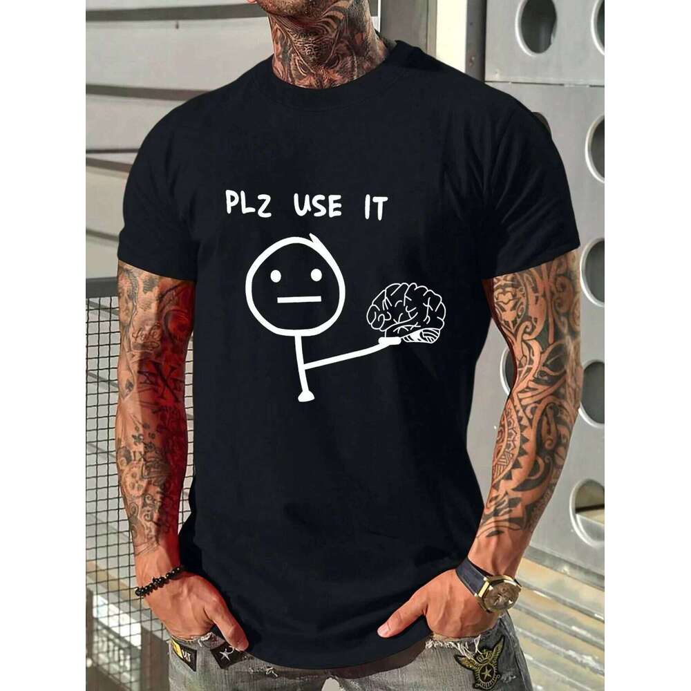 Plz Use It Men Cotton T-shirt Luxury Brand Fashion Big Size Top Casual Short Sleeve Streetwear Classic Print New Arrival Tee 4XL C260207