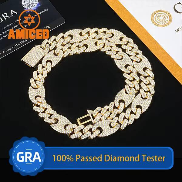 European American 12mm Pig Nose Necklace S925 Silver Moissanite Cuban Chain Trendy Hip-hop Unisex Electroplated