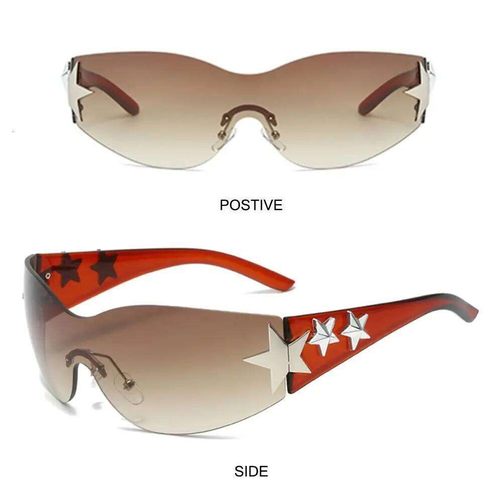 Cool Rimless Y2K Sunglasses Aesthetic UV400 Protection Shades Futuristic 2000S Accessories for Women Y260207