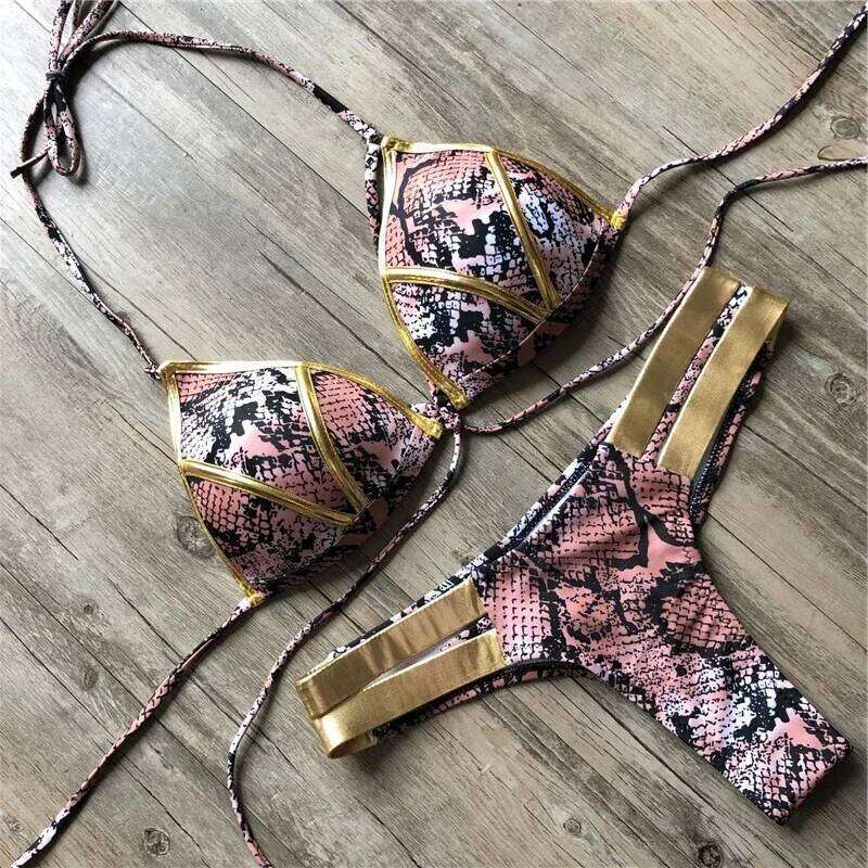 2024 New Red Swimwear Push Up Swimsuit Women Biquini Padded Bathing Suit Gold Stamping Brazilian Set Thong Sexy Bikini C260207
