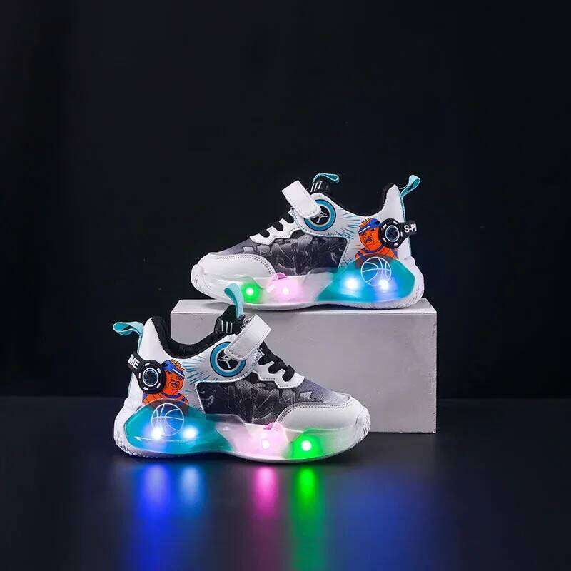 Spring Child Sneakers New Fashion Trendy Boy Mesh Breath Comfort Thick Casual Light Up Simple Basketball Kid Shoes H260207