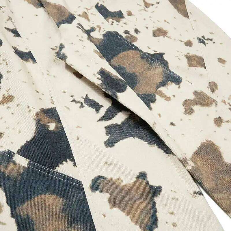 IEFB Niche Design Men's Casual Pants Cow Pattern Camouflage Contrast Color Loose All-match Male Curved Knife Trousers 9X1351