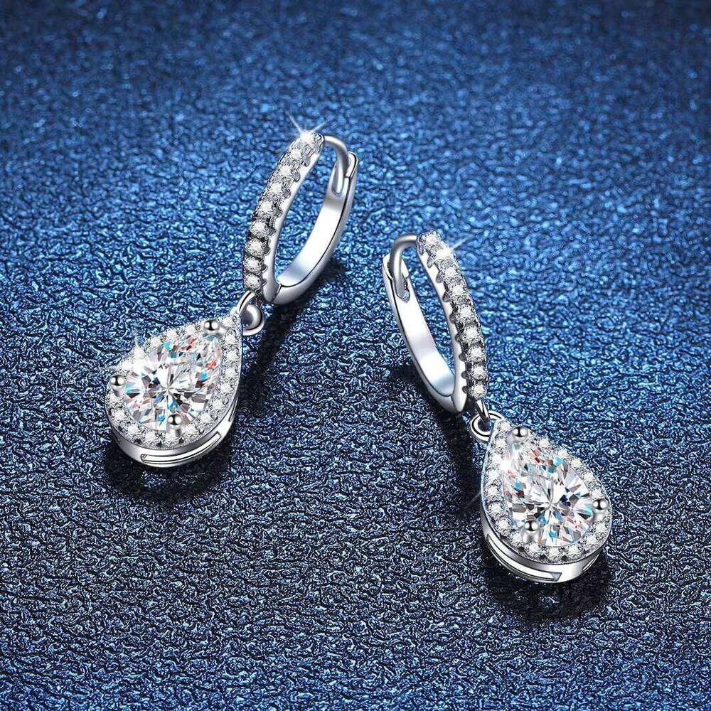 Classic 925 Sterling Silver Pear Cut VVS D Color 1Ct Teardrop Moissanite Pendant Earrings For Women Wedding