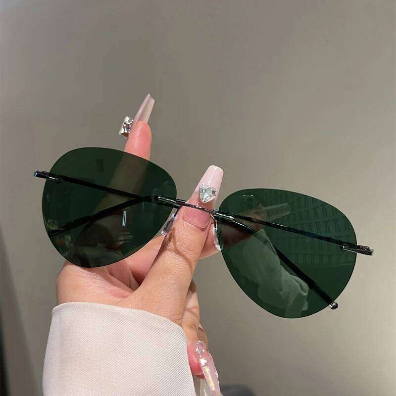 KAMMPT Rimless Pilot Sunglasses Men Fashion Vintage Solid Color Outdoor Shades Women New Trendy Luxury Brand Design Sun Glasses Y260207