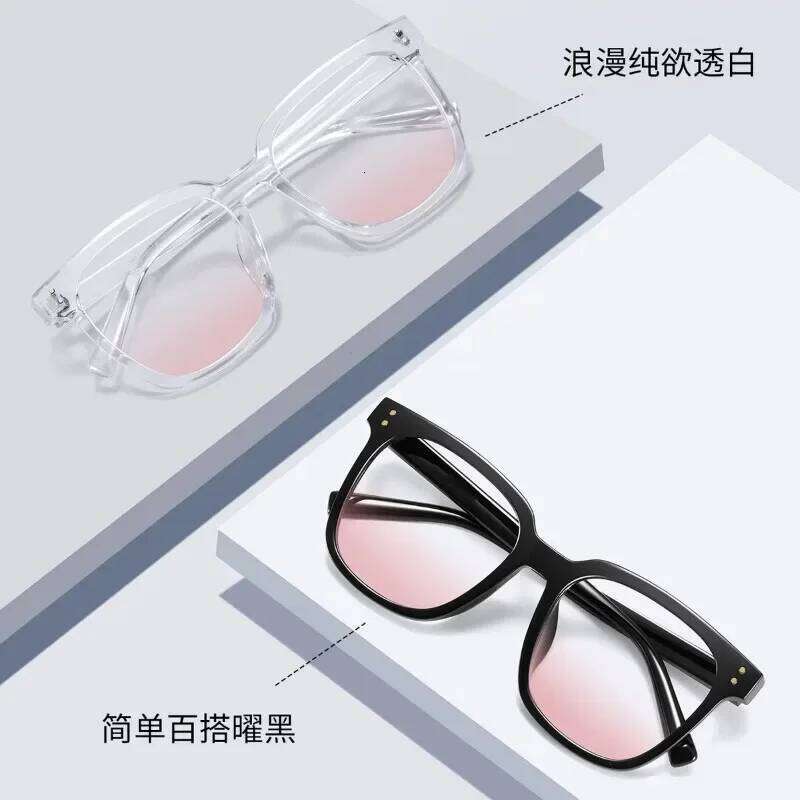 Fashion Gradient Women Blush Sunglasses Sun Round Frame Flat Mirror Girl Decorative Eyewear Sunscreen Glasses Y260207
