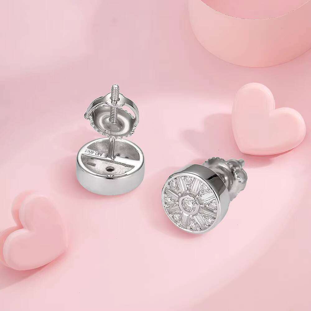 Hip Hop Fashion Luxury 925 Sterling Silver Rhodium Plated VVS Moissanite Diamond Screw Back Stud Earring For Men Women