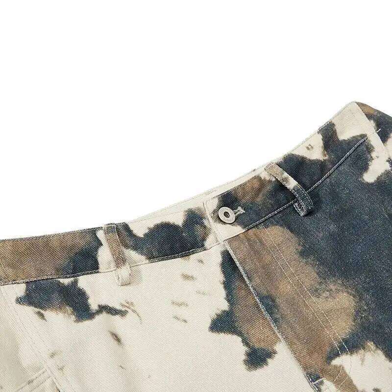IEFB Niche Design Men's Casual Pants Cow Pattern Camouflage Contrast Color Loose All-match Male Curved Knife Trousers 9X1351