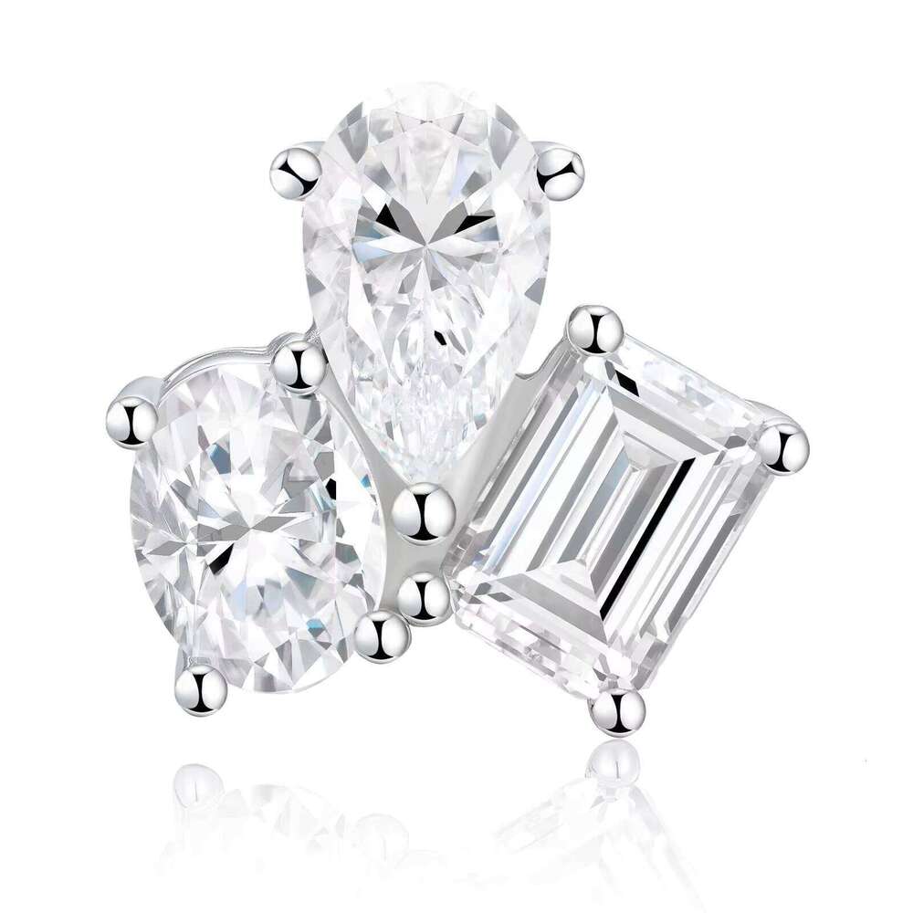 S925 Moissanite Irregular-Shaped Stud Multi-Layer Electroplated White Gold Fashionable Light Luxury High-End Earrings