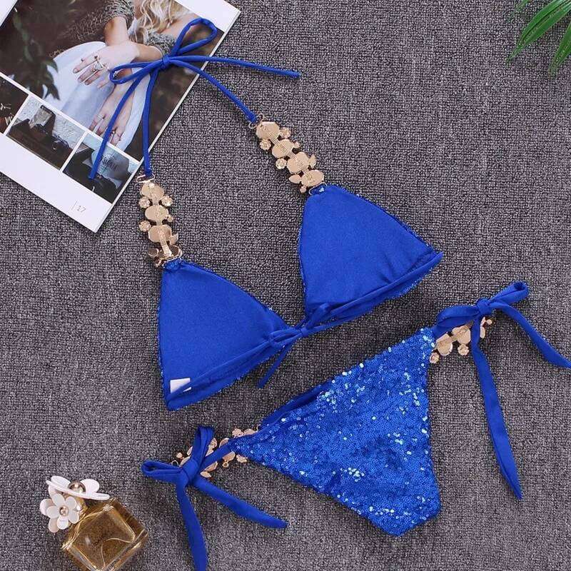 Shiny Sexy Bikinis Swimsuit With Rhinestones Women Swimwear Female Push Up Bikini Beach Swim Wear Bathing Suits Pool Bather 2025 C260207