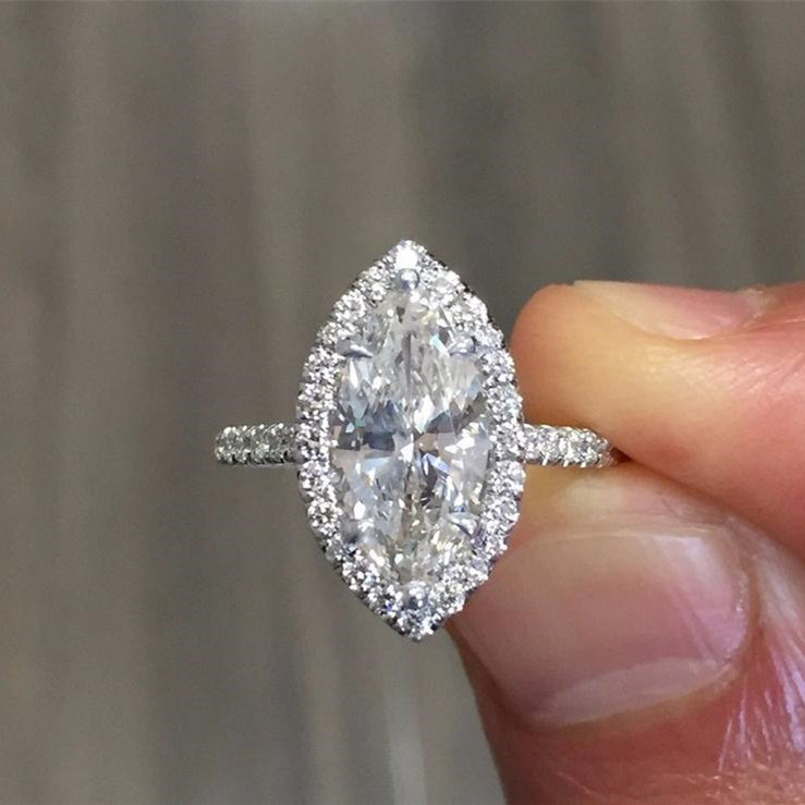 Choucong Sparkling Wedding Rings Luxury Jewelry 18k White Gold Fill Marquise Cut White 5A Zircon CZ Diamond Gemstones Elegant Eternity Engagement Band