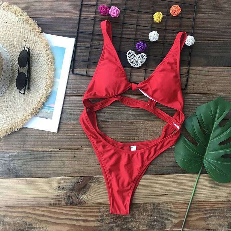 Sexy One Piece Swimsuit Women 2026 Cut Out Swimwear Thong Monokini Bathing Suit Black Red Green White Beach Swimming Beachwear C260207