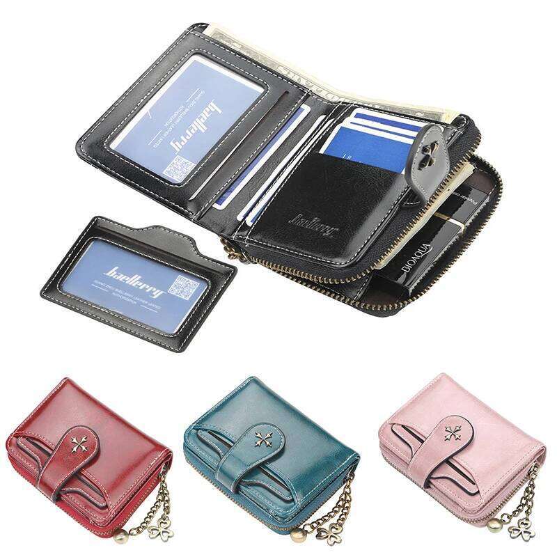 Women's Oil-Waxed Leather Clutch Small Coin Card Holder New Fashionable Buckle Zipper Wallet Y260206