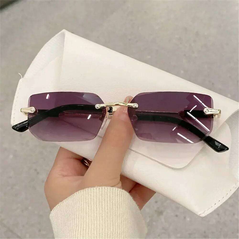 Trendy Rimless Sunglasses for Women Men Rectangle Fashion Shades Small Square UV400 Sun Glasses For Female Male Traveling Oculos Y260207