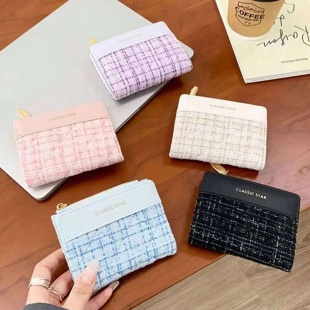 Women Mini Cute PU Leather Thread Short Wallet Ins Large Capacity Retro Fashion Coin Money Bag Y260206