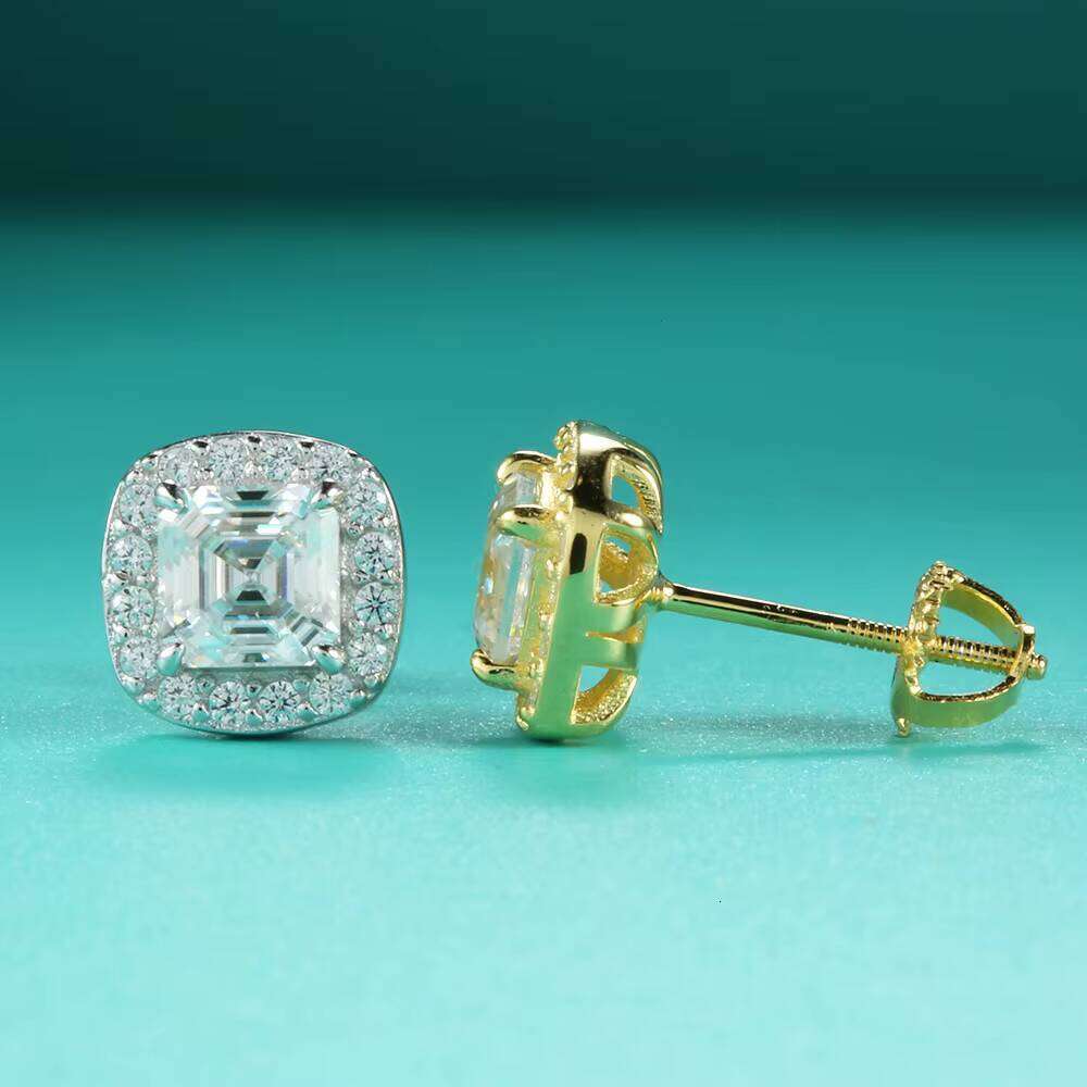 Custom Jewelry 18K Gold Plated 925 Silver Square D Color VVS Asscher Cut Moissanite Fine Stud Earrings For Women