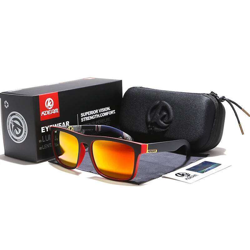KDEAM New Summer Sunglasses Men Sports Sun Glasses Polarized Women Brand Mirror lens Square UV400 With Case KD156 Y260207