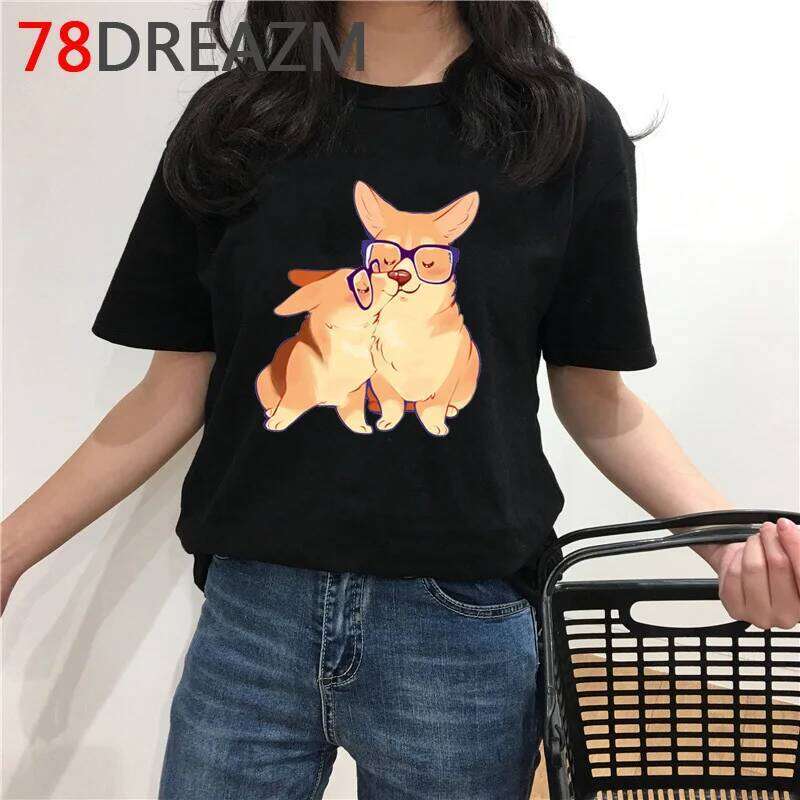 Kawaii Corgi T Shirt Korean Style Cartoon T-shirt Funny Dog Graphic Tees Women Summer Top Ulzzang Tshirt Female C260207